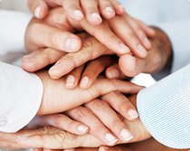 Business group with focus on attractive executive standing in fr